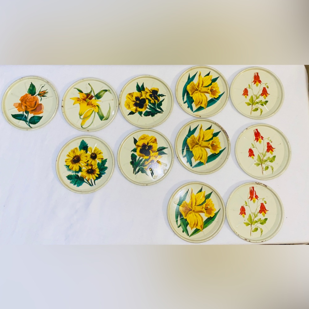 13 Vintage Metal flower drink Coasters